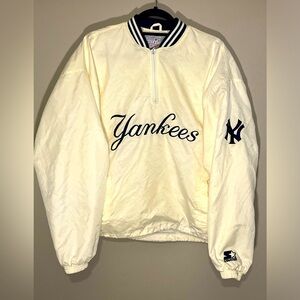 VTG New York Yankees White Starter Genuine 1/4 Zip Pullover Jacket Medium (E)